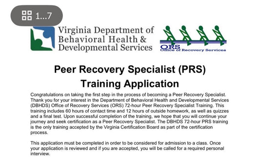 Peer Recovery Specialist 72/hr. Training